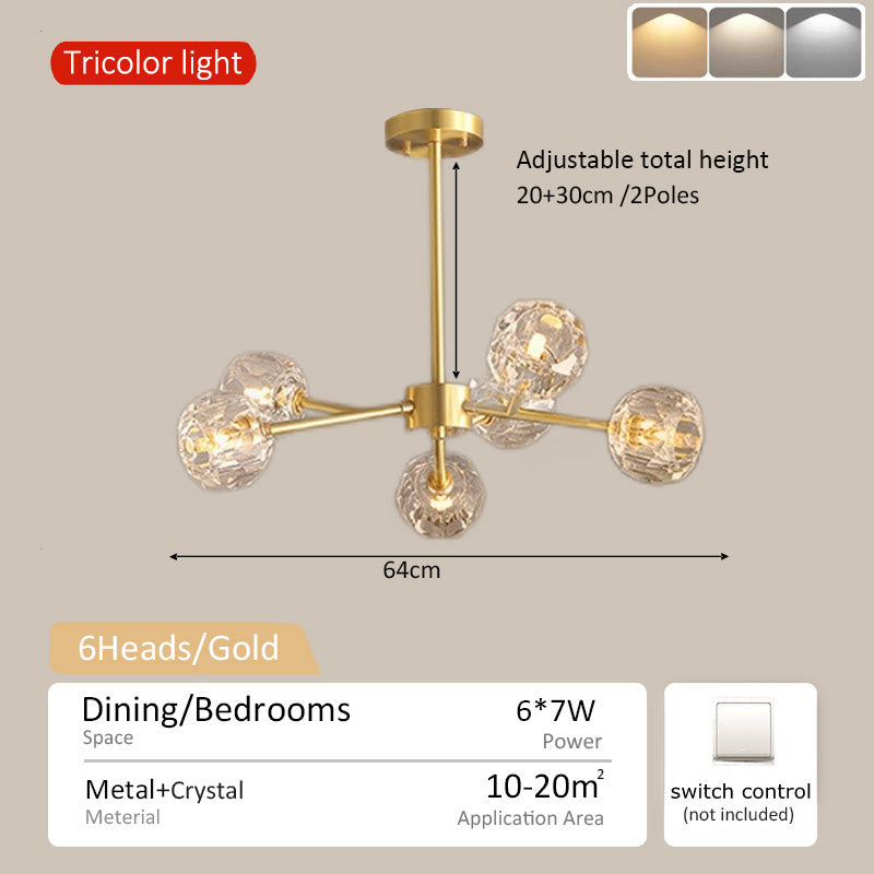 Modern Minimalist Hanging Lamp Living Room Ceiling Tri Color Crystal Drop Lamp Cafe Hanging Lamp 12 Heads 15 Heads