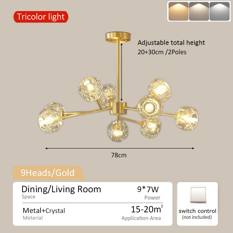 Modern Minimalist Hanging Lamp Living Room Ceiling Tri Color Crystal Drop Lamp Cafe Hanging Lamp 12 Heads 15 Heads