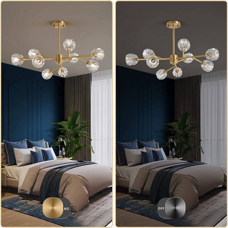 Modern Minimalist Hanging Lamp Living Room Ceiling Tri Color Crystal Drop Lamp Cafe Hanging Lamp 12 Heads 15 Heads