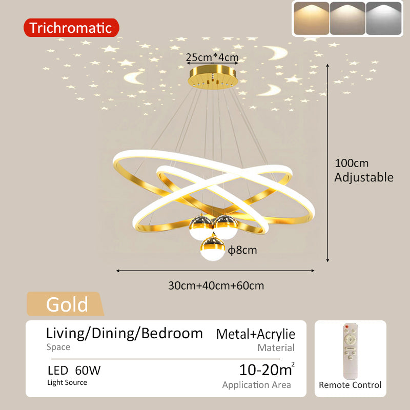 Nordic Chandelier with Remote Ceiling Light Tri Color for Living Room Bedroom Drop Hanging Lights