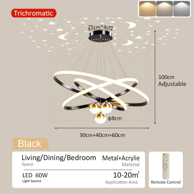 Nordic Chandelier with Remote Ceiling Light Tri Color for Living Room Bedroom Drop Hanging Lights
