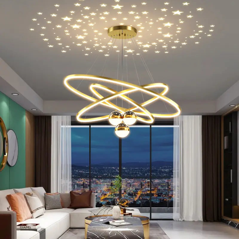 Nordic Chandelier with Remote Ceiling Light Tri Color for Living Room Bedroom Drop Hanging Lights